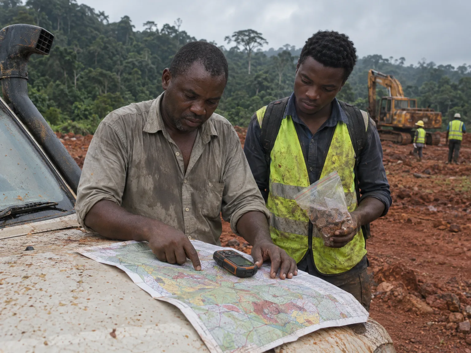 Geologist reviewing a mine plan on site