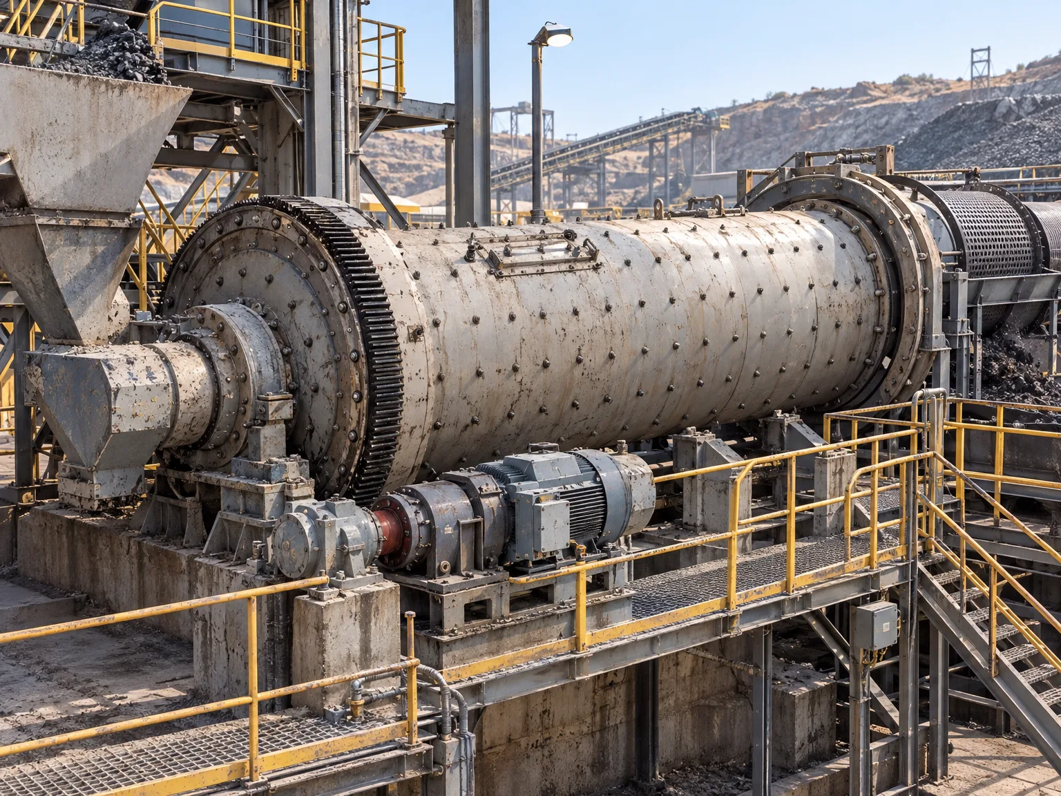 Ball mill with girth gear drive in a processing plant