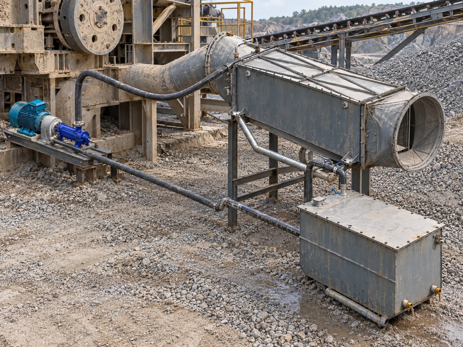Wet dust collector with fan and sedimentation tank